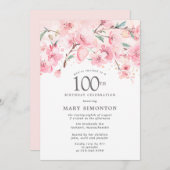 赤面ピンクさくらんぼブロッサムフローラ100誕生日イン 招待状 (正面/裏面)