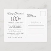 赤面ピンクさくらんぼブロッサムフローラ100誕生日 インビテーションポストカード (裏面)