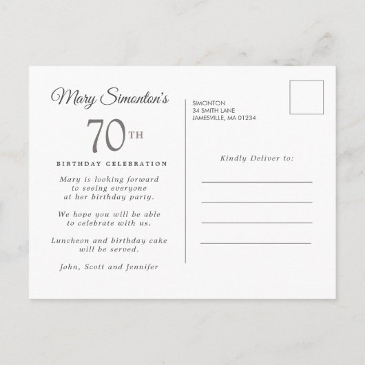 赤面ピンクさくらんぼブロッサムフローラ70誕生日 インビテーションポストカード (裏面)