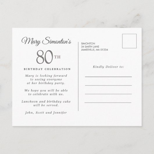 赤面ピンクさくらんぼブロッサムフローラ80誕生日 インビテーションポストカード (裏面)