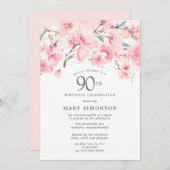 赤面ピンクさくらんぼブロッサムフローラ90誕生日 招待状 (正面/裏面)