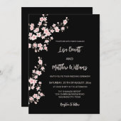 赤面ピンクさくらんぼブロッサムブラック 招待状 (正面/裏面)