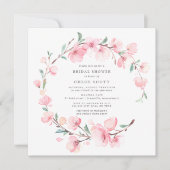 赤面ピンクさくらんぼブロッサムリースブライダルシャワー 招待状 (正面)