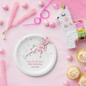赤面ピンクさくらんぼブロッサム桜フローラ誕生日 ペーパープレート (パーティー)