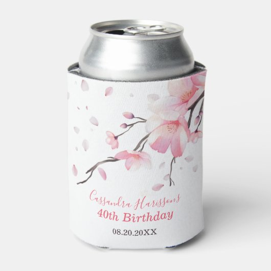 赤面ピンクさくらんぼブロッサム桜フローラ誕生日 缶クーラー (缶正面)