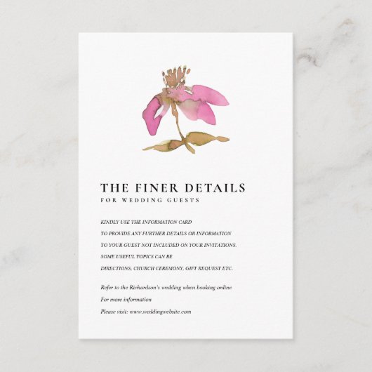 赤面ピンクさくらんぼブロッサム結婚フローラ詳細 エンクロージャーカード (正面)