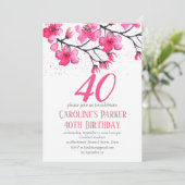 赤面ピンクさくらんぼブロッサム40歳の誕生日フローラ 招待状 (スタンド正面)