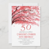 赤面ピンクさくらんぼブロッサム50誕生日フローラ 招待状 (正面)