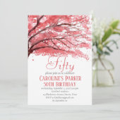 赤面ピンクさくらんぼブロッサム50誕生日フローラ 招待状 (スタンド正面)
