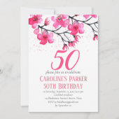 赤面ピンクさくらんぼブロッサム50誕生日フローラ 招待状 (正面)