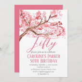 赤面ピンクさくらんぼブロッサム50誕生日フローラ 招待状 (正面/裏面)
