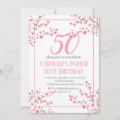 赤面ピンクさくらんぼブロッサム50誕生日フローラ 招待状 (正面)
