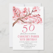 赤面ピンクさくらんぼブロッサム50誕生日フローラ 招待状 (正面)