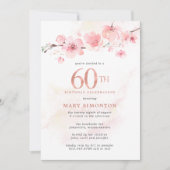赤面ピンクさくらんぼブロッサム60誕生日 招待状 (正面)