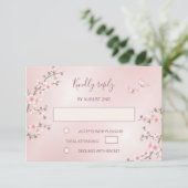 赤面ピンクさくらんぼ結婚ブロッサム 出欠カード (スタンド正面)