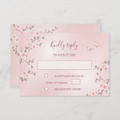 赤面ピンクさくらんぼ結婚ブロッサム 出欠カード (正面/裏面)