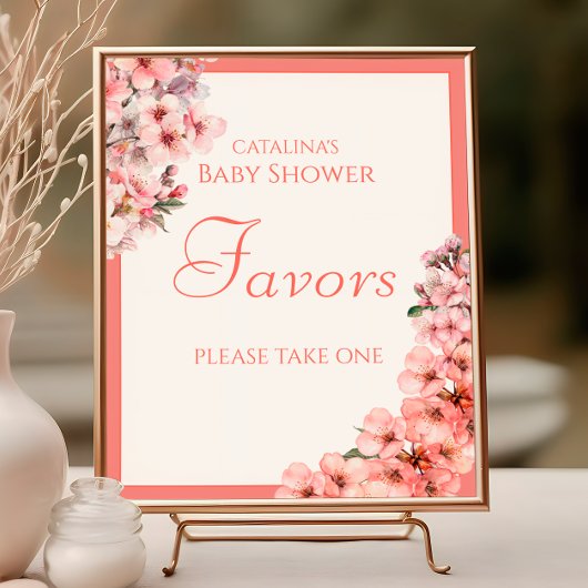 赤面ピンクさくらんぼ花の好意サイン ポスター