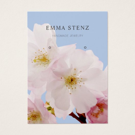 赤面ピンクさくらんぼ花イヤリングディスプレイカード (正面)