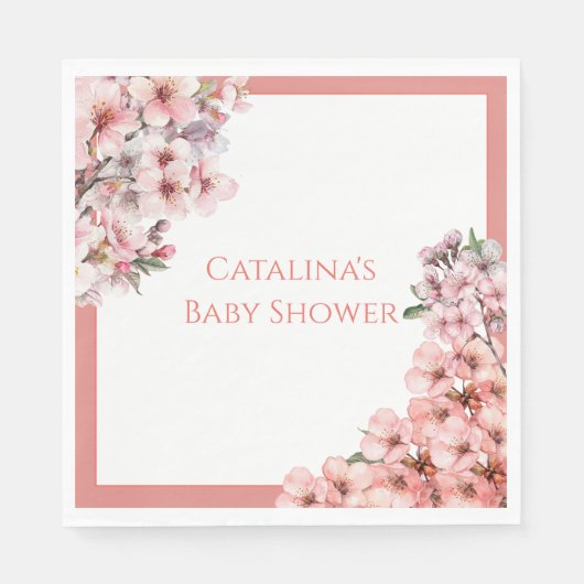 赤面ピンクさくらんぼ花エレガント赤ちゃんシャワー スタンダードランチョンナプキン (正面)