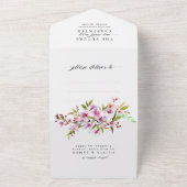 赤面ピンクさくらんぼ花咲きフローラ結婚写真 オールインワン招待状 (外側)