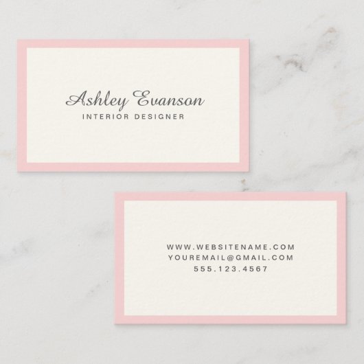 赤面ピンクとアイボリーシンプルのエレガント名刺 名刺 (正面/裏面)