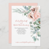 赤面ピンクとアイボリーポピーズユーカリプスグリーン 招待状 (正面/裏面)