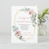 赤面ピンクとアイボリーポピー幾何学模様 招待状 (スタンド正面)