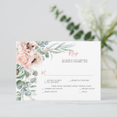 赤面ピンクとアイボリーポピー、ユーカリ、緑 出欠カード (スタンド正面)