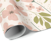 赤面ピンクとクリームかわいらしフローラルパターン ラッピングペーパー (ロールコーナー)