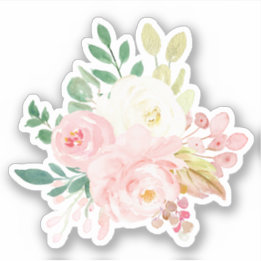 赤面ピンクとクリームフラワーブーケ水彩 シール