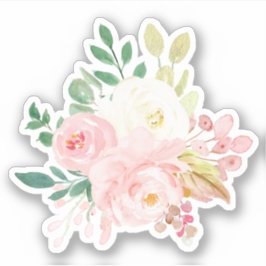 赤面ピンクとクリームフラワーブーケ水彩 シール