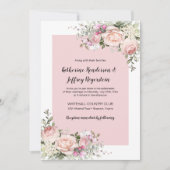 赤面ピンクとクリーム水カラーバラ結婚ズ 招待状 (正面)