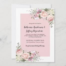 赤面ピンクとクリーム水カラーバラ結婚ズ 招待状