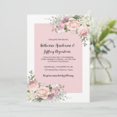 赤面ピンクとクリーム水カラーバラ結婚ズ 招待状 (スタンド正面)