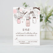 赤面ピンクとグレーのフローラメイスンジャーズRSVPカード 出欠カード (スタンド正面)