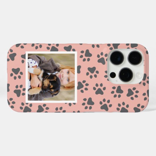 赤面ピンクとグレーのペットフォトポープリントパターン Case-Mate iPhoneケース (裏面 (横))