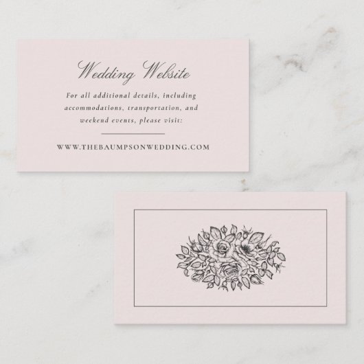 赤面ピンクとグレーのヴィンテージエレガントフローラ エンクロージャーカード (正面/裏面)