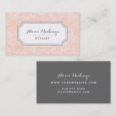赤面ピンクとグレーのヴィンテージフローラプリント 名刺 (正面/裏面)