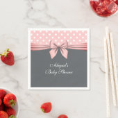 赤面ピンクとグレーの水玉模様ボウベイビーシャワー昼寝 スタンダードカクテルナプキン (インサイチュ)