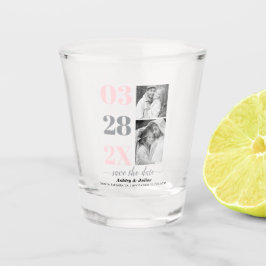 赤面ピンクとグレーの2枚の写真Save the Date ショットグラス