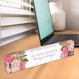 赤面ピンクとコーラルレッドのフラワーズブティックマネージャー デスクネームプレート