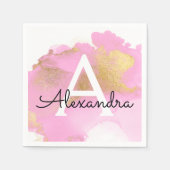 赤面ピンクとゴールドフォイルガーリー洗浄 スタンダードカクテルナプキン (正面)