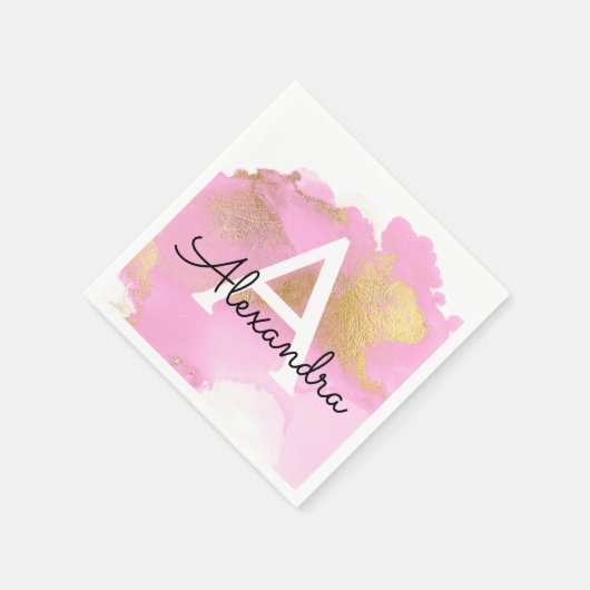 赤面ピンクとゴールドフォイルガーリー洗浄 スタンダードカクテルナプキン (角)
