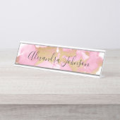 赤面ピンクとゴールドフォイルガーリー洗浄 デスクネームプレート (正面)