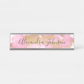 赤面ピンクとゴールドフォイルガーリー洗浄 デスクネームプレート (正面)