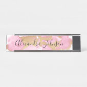 赤面ピンクとゴールドフォイルガーリー洗浄 デスクネームプレート (正面)