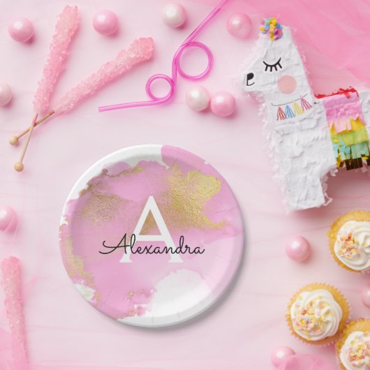 赤面ピンクとゴールドフォイルガーリー洗浄 ペーパープレート (パーティー)