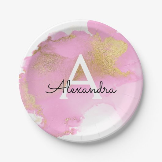 赤面ピンクとゴールドフォイルガーリー洗浄 ペーパープレート (正面)