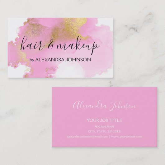 赤面ピンクとゴールドフォイルガーリー洗浄 名刺 (正面/裏面)