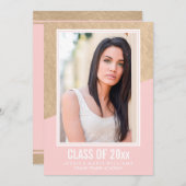 赤面ピンクとゴールドフォイル | 卒業招待状 招待状 (正面/裏面)